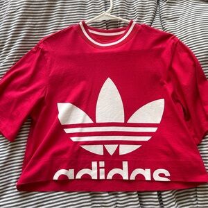 Red Adidas Cropped Logo Shirt